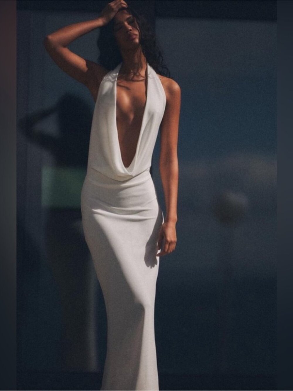Zara Draped Halter Maxi Dress NWT Cowl Neck White Blogger Favorite Size Small